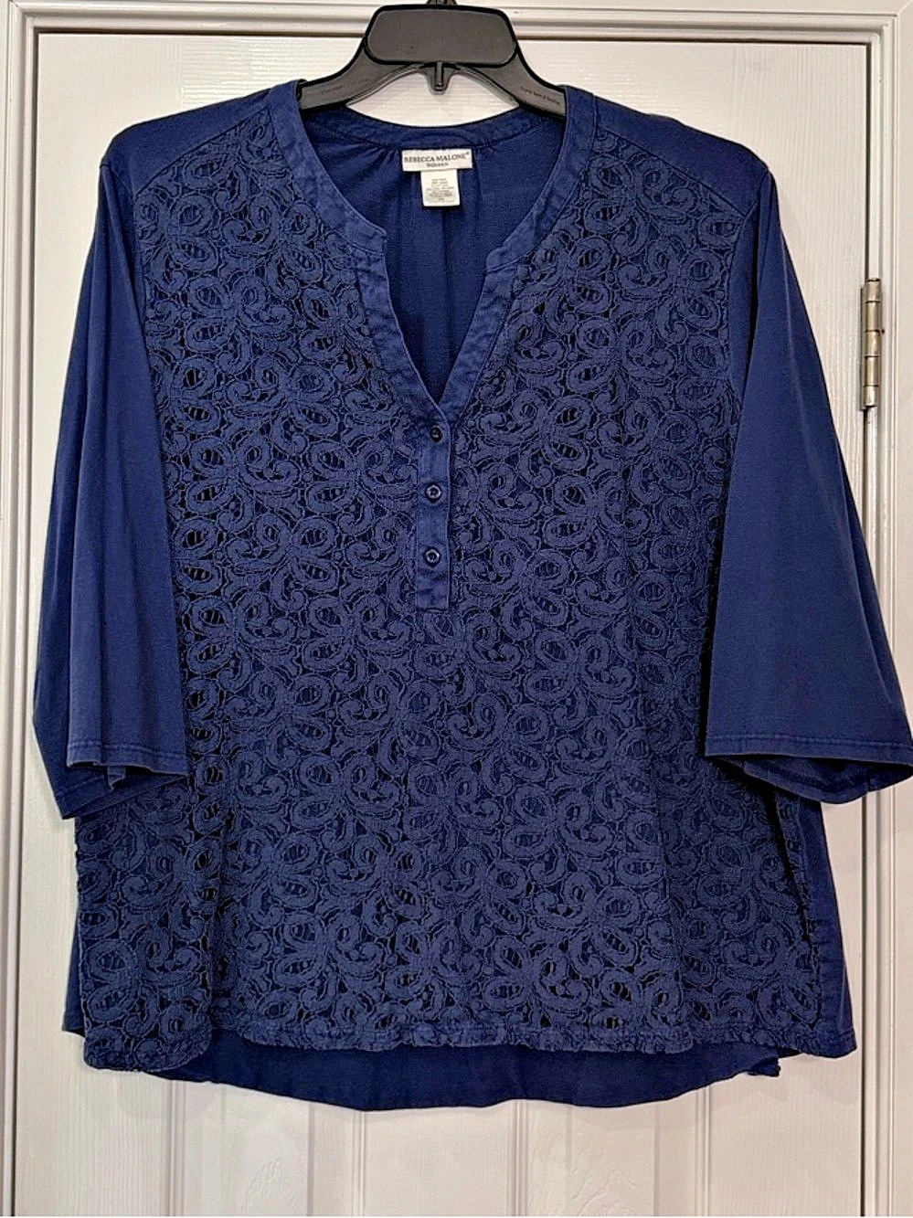 Rebecca Malone Floral Lace Tunic Blue Size 3X